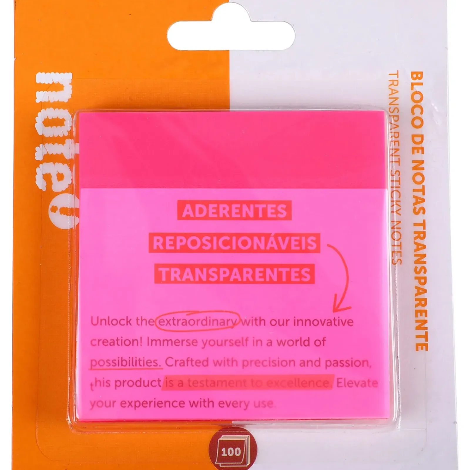 Online Note! Bloco de Notas Aderente 7.5 x 7.5cm Transparente Rosa