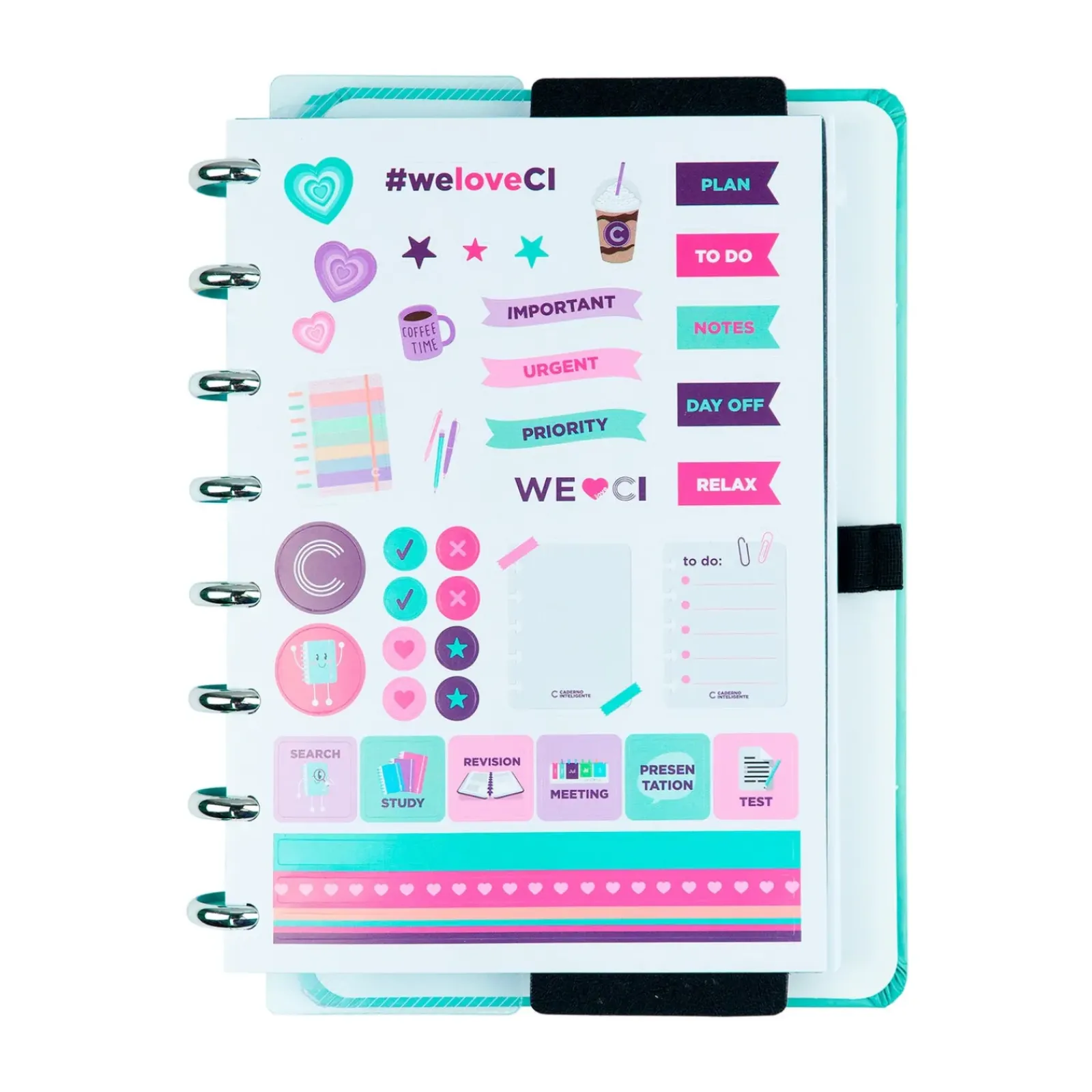 New Caderno Inteligente A5 Azul Turquesa Love