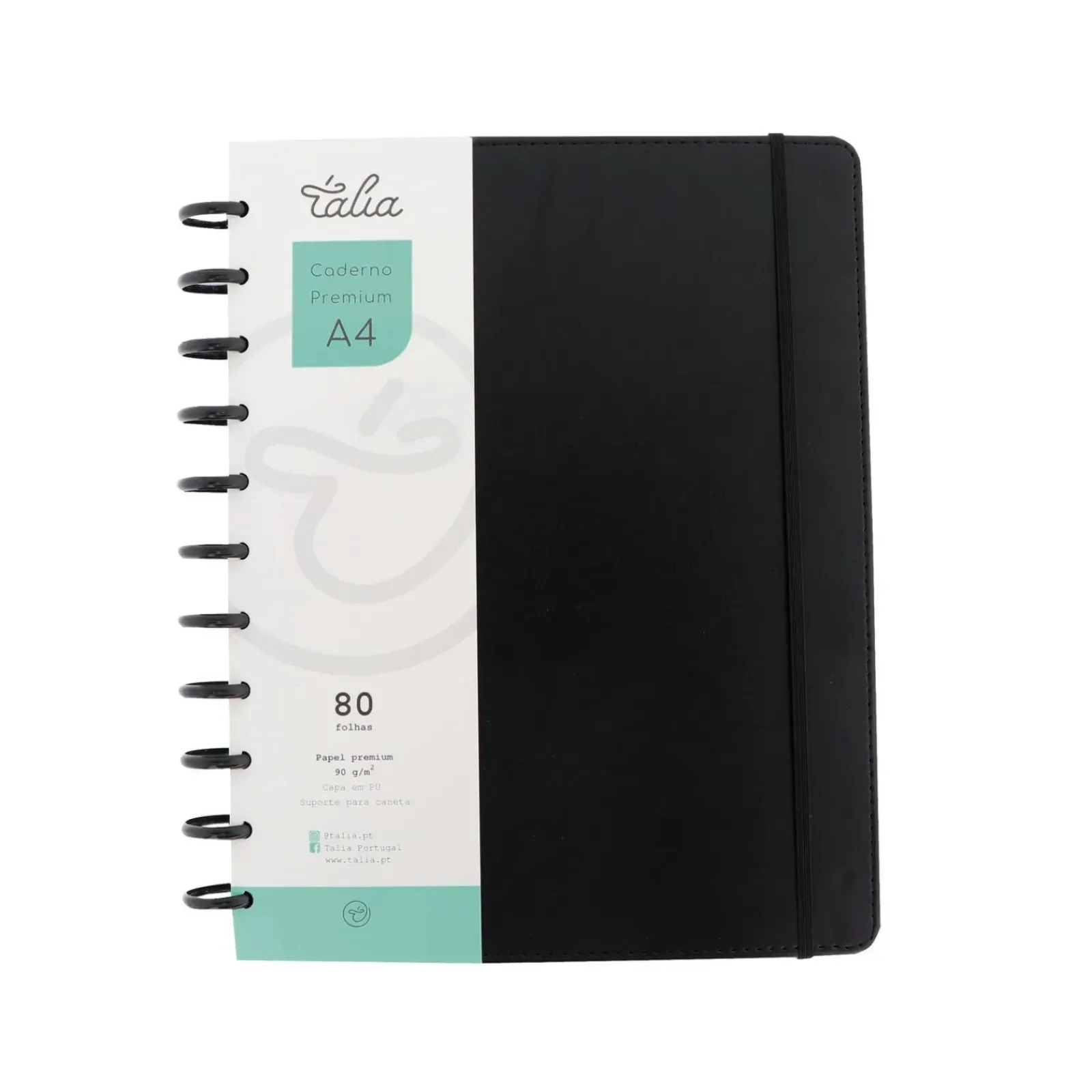 Discount Talia Caderno Smart A4 com Elástico e Suporte Esferográfica 80 Folhas Pautado Preto