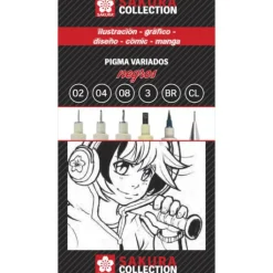 Sakura Brush Pen > Conjunto de 6 Marcadores Pretos Pigma