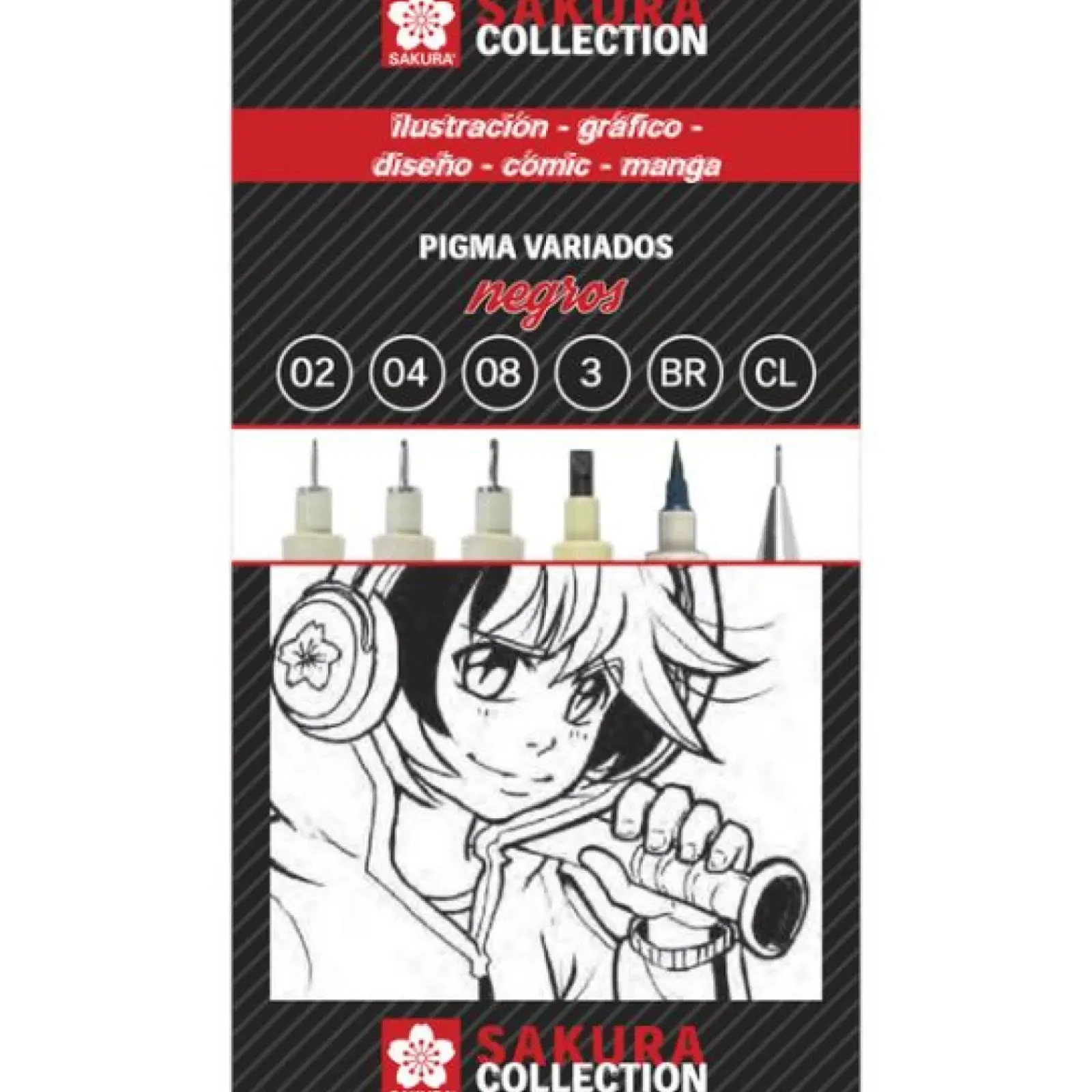Sakura Brush Pen > Conjunto de 6 Marcadores Pretos Pigma