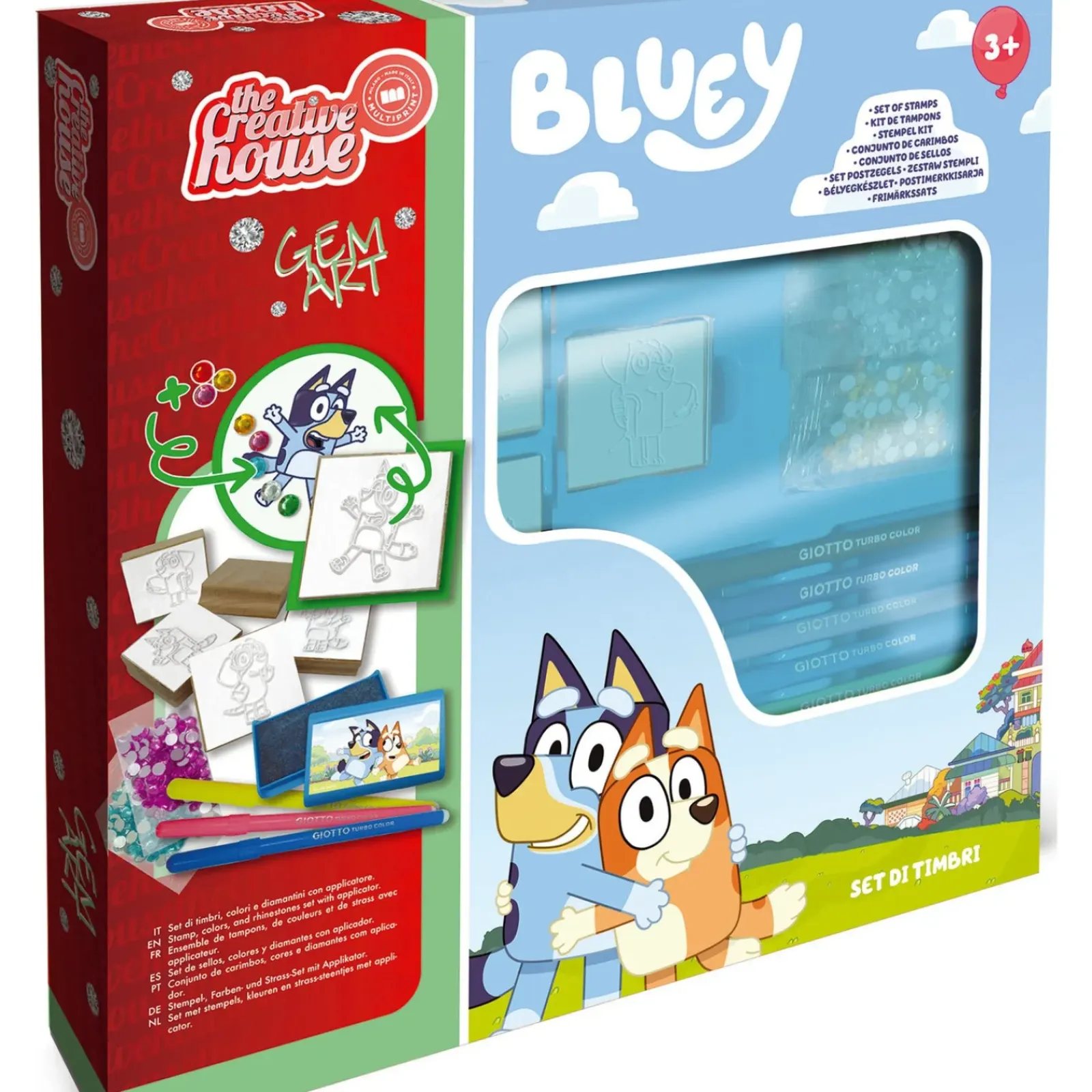 Bluey Telas E Cavaletes > Conjunto Didático Artes 8 Marcadores + 5 Carimbos + Cola