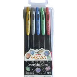 Zebra Canetas E Esferográficas|Escrita > Esferográfica Clip Tinta Gel Sarasa Decoshine 5 unidades