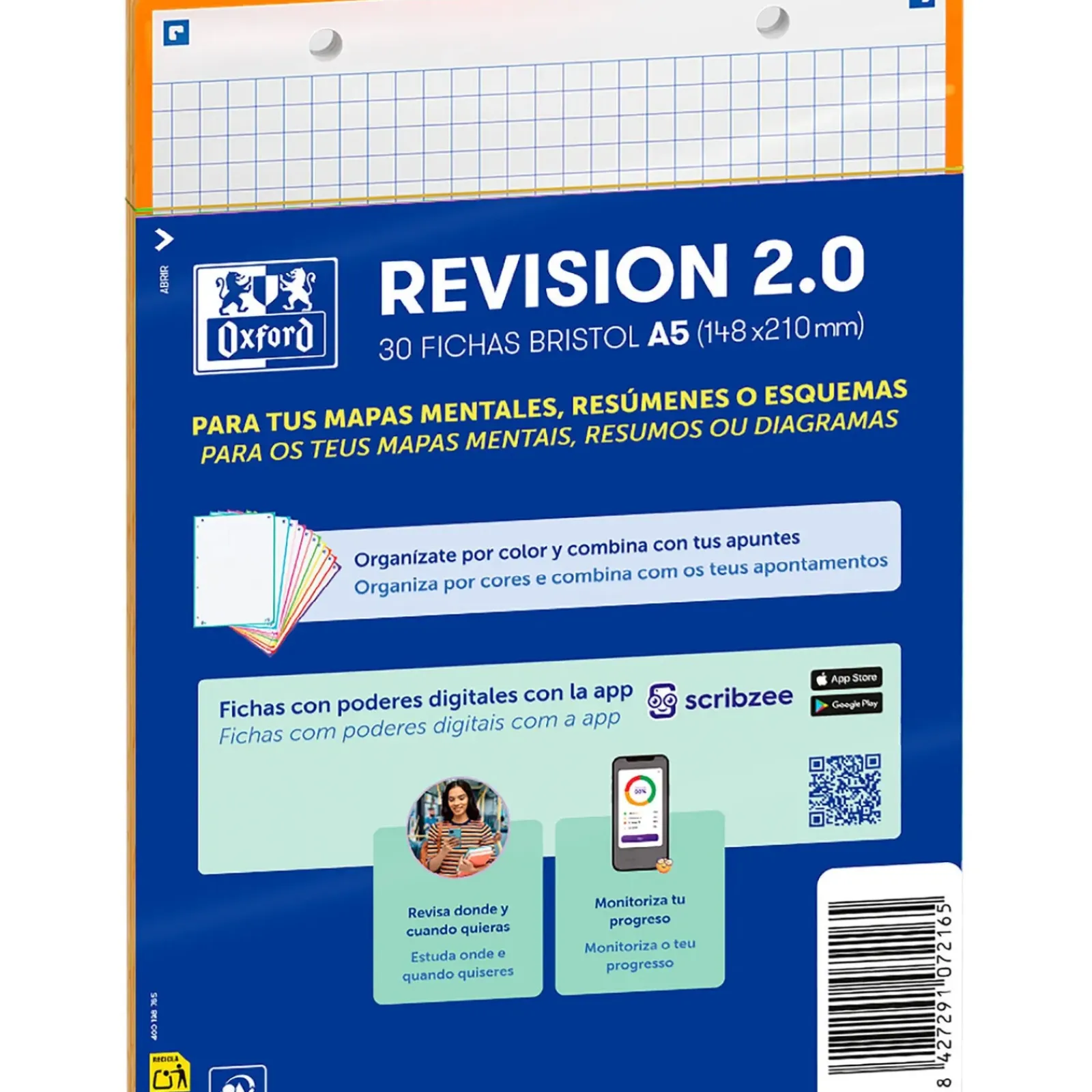 Clearance Oxford Flashcards 2.0 A5 30 Folhas Quadriculado Laranja