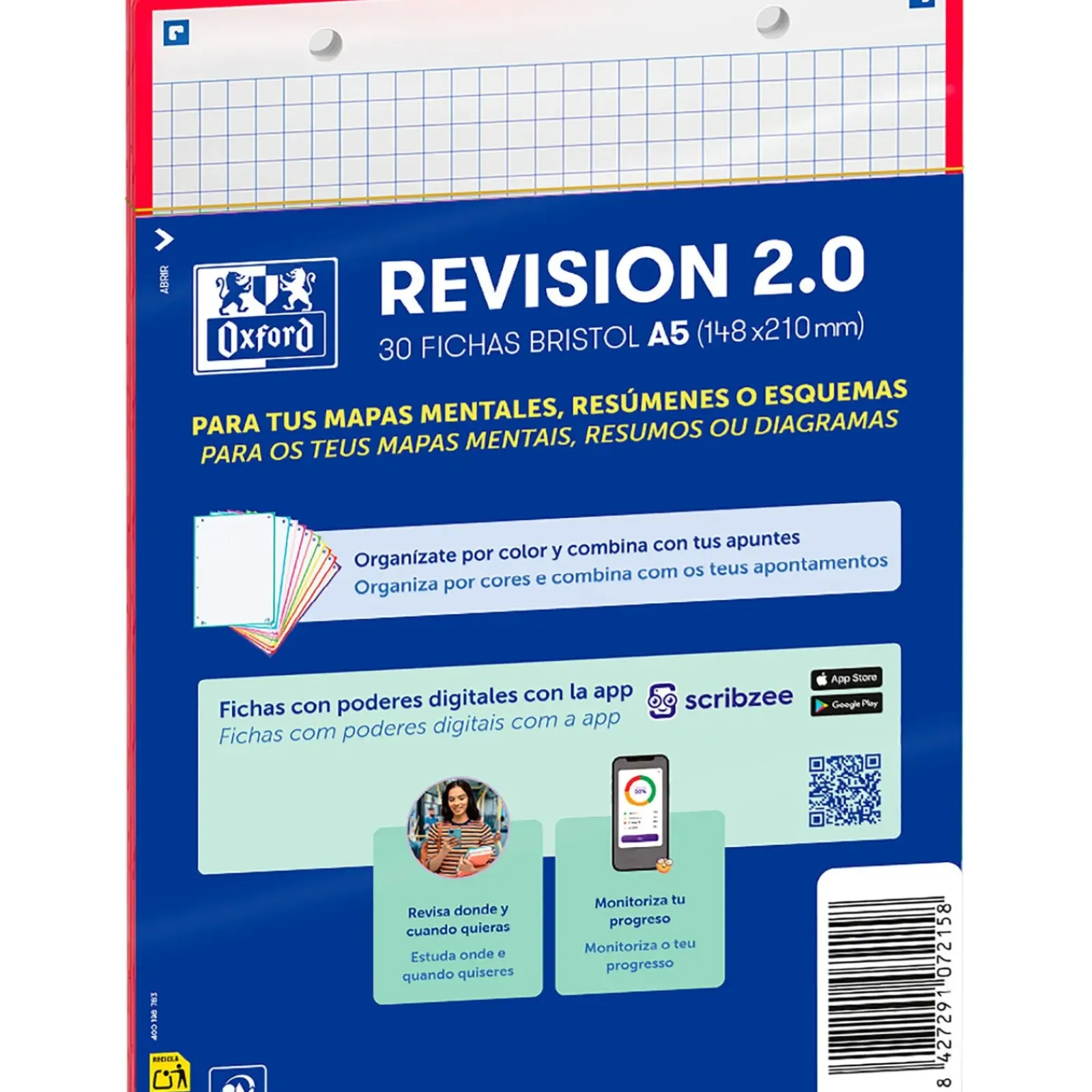 Oxford Pastas De Arquivo E Recargas > Flashcards 2.0 A5 30 Folhas Quadriculado Vermelho
