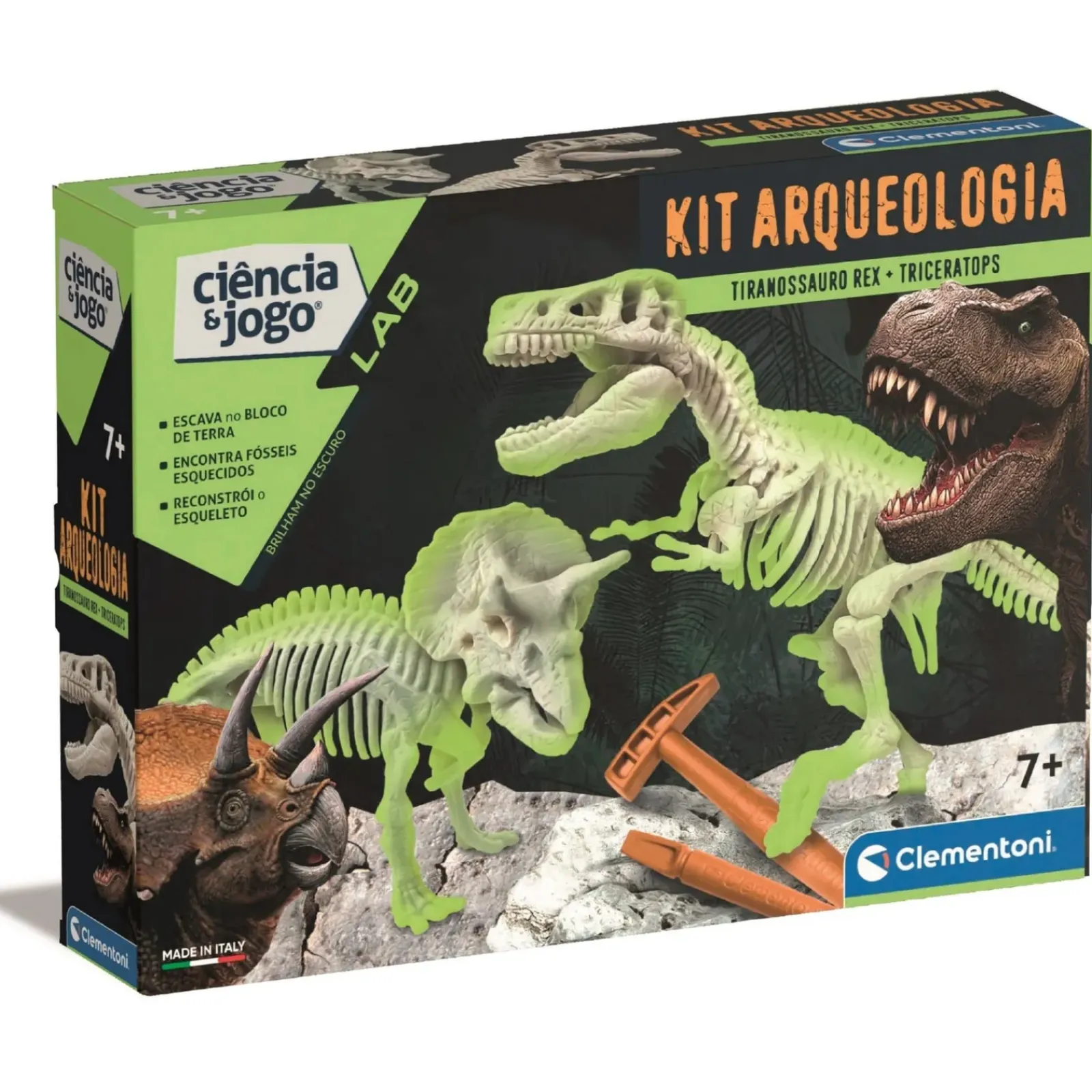 Ciência & Jogo Jogos Educativos E Científicos > Kit Arqueologia - T Rex + Triceratops