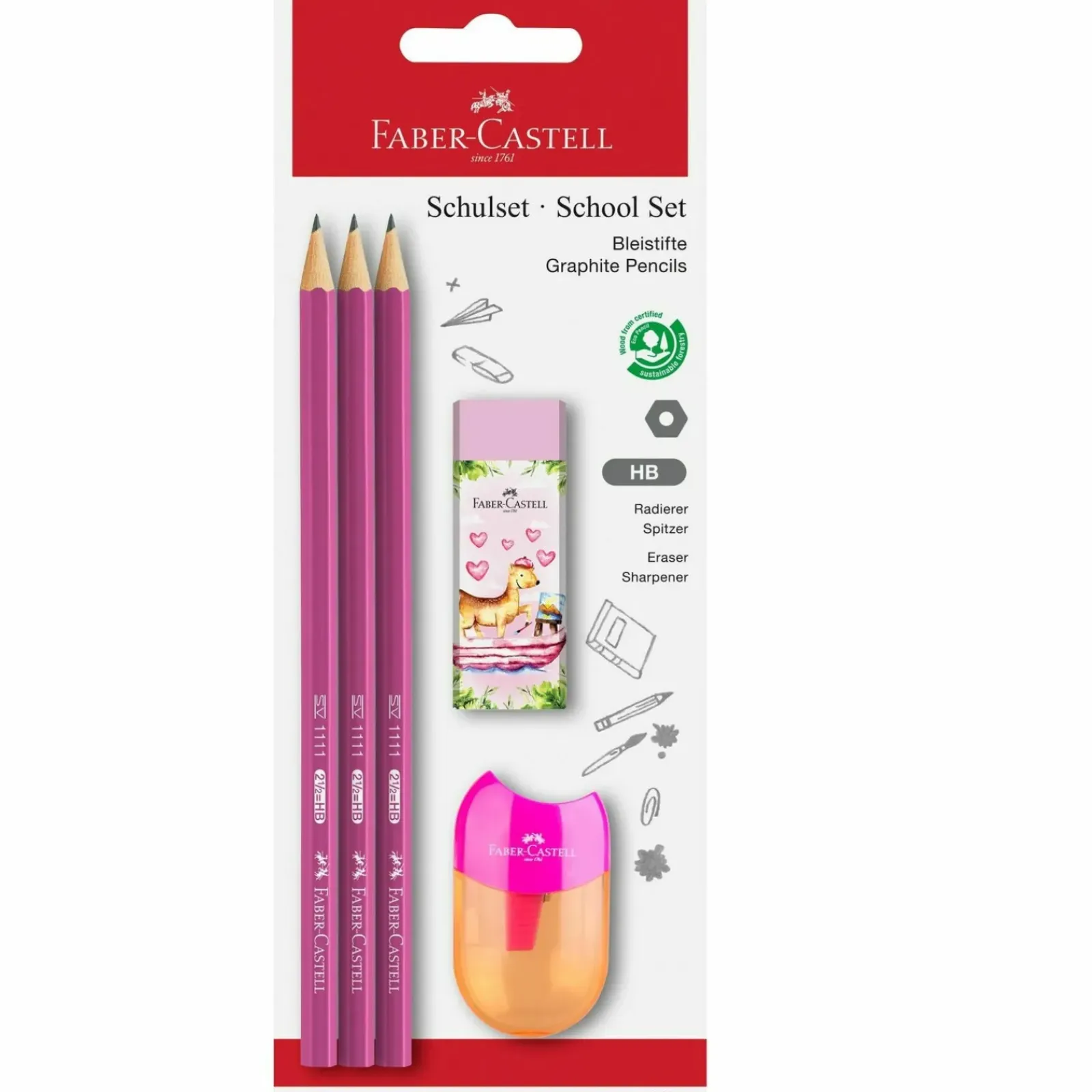 Faber Castell Lápis Grafite Hb + Borracha + Afia 3 Unidades Faber