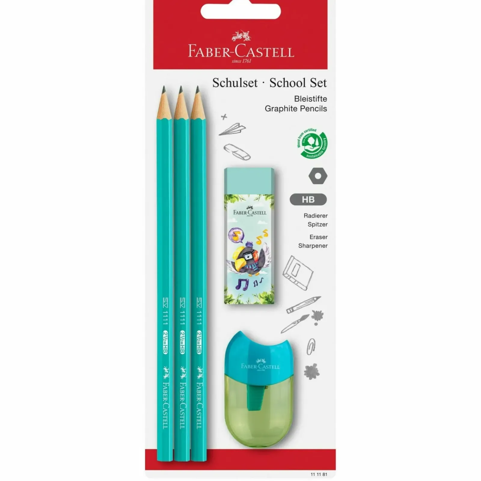 Faber Castell Lápis Grafite Hb + Borracha + Afia 3 Unidades Faber