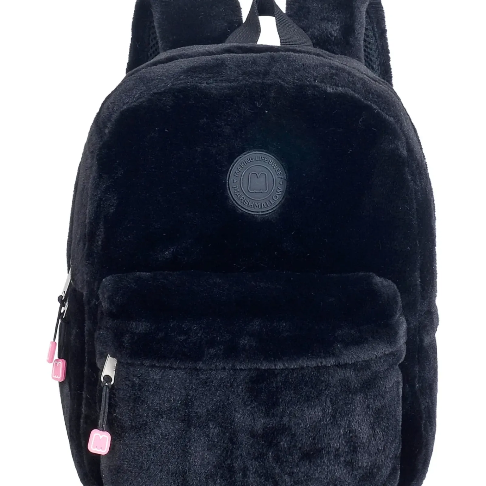 New Marshmallow Mochila Pequena Preta Furry