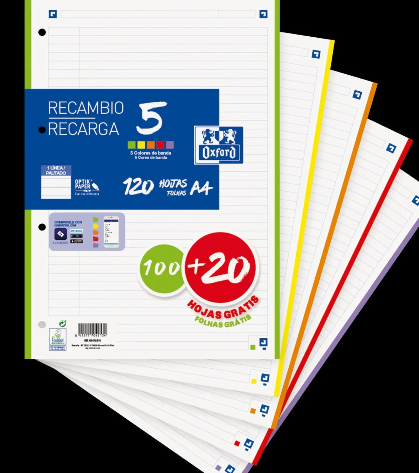 Online Oxford Recarga A4 100+20Folhas 90G Pautado 5 Cores