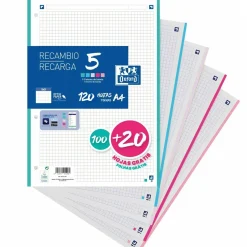 Oxford Cadernos E Recargas > Recarga A4 100+20 folhas 90g Quadriculado 5 Cores Pastel