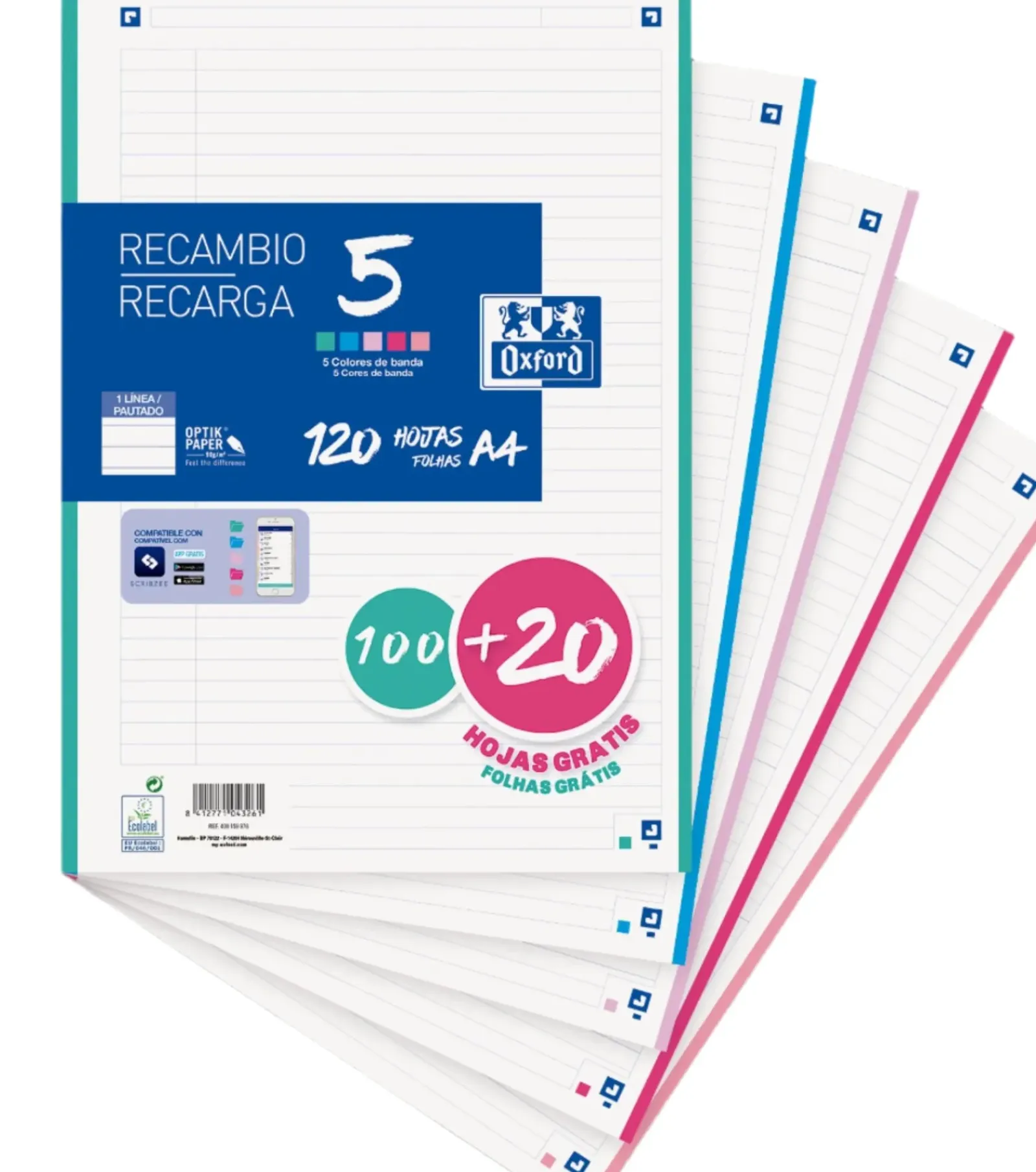Online Oxford Recarga A4 120 Folhas Pautado 5 Cores Pastel