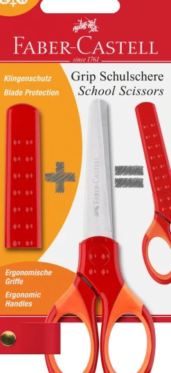 Sale Faber Castell Tesoura Escolar com Proteção Vermelha